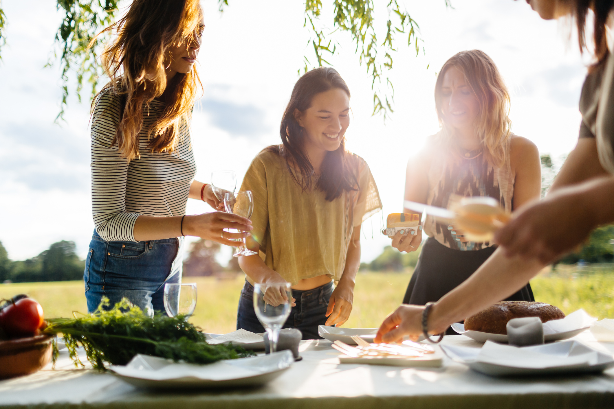 girls preparing for outdoor party