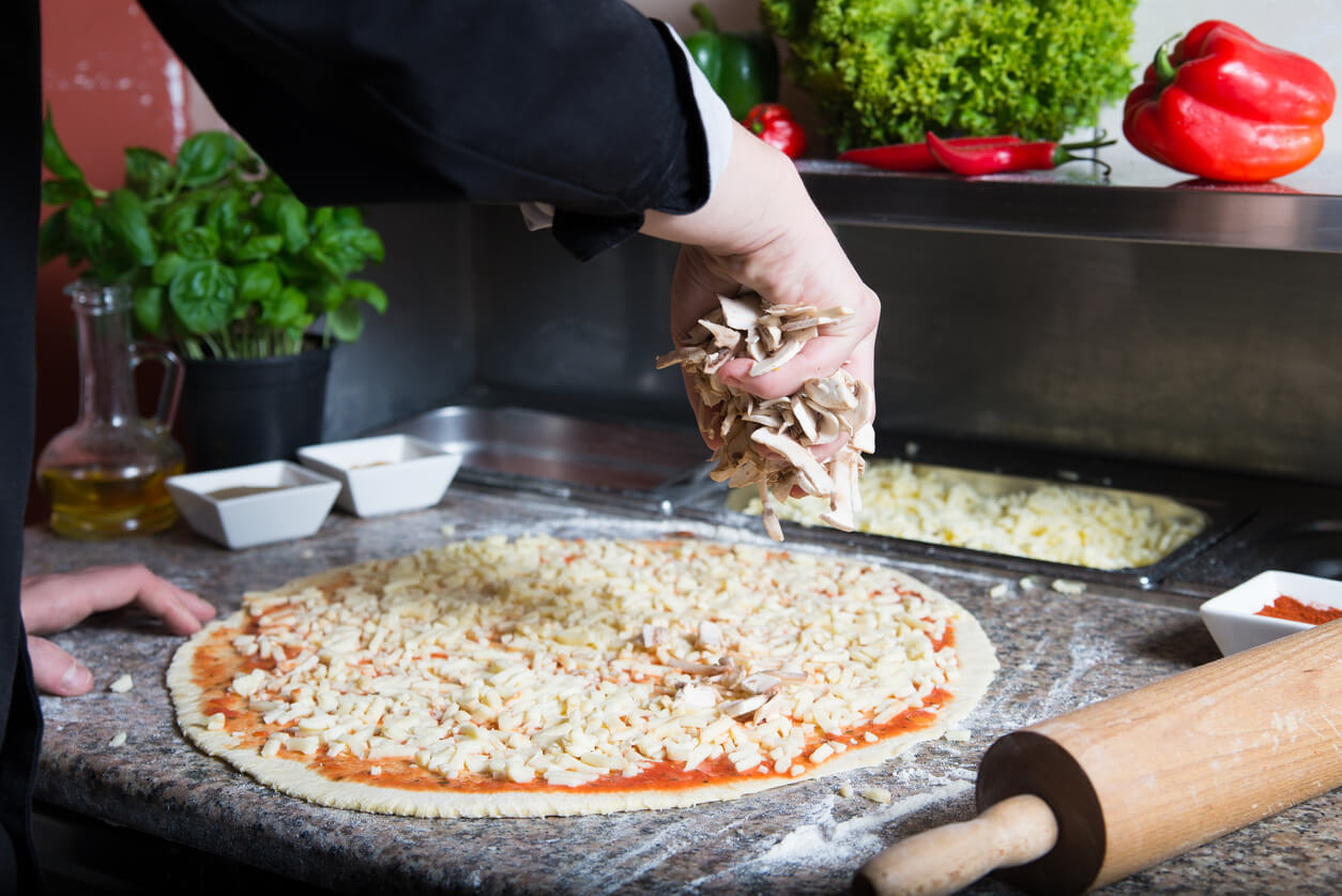 Making a low carb pizza in the kitchen